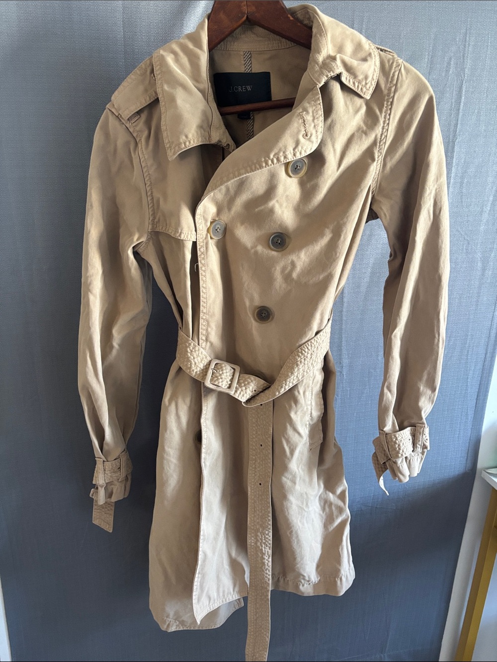 J. Crew Tan Double-Breasted Trench Coat with Belt